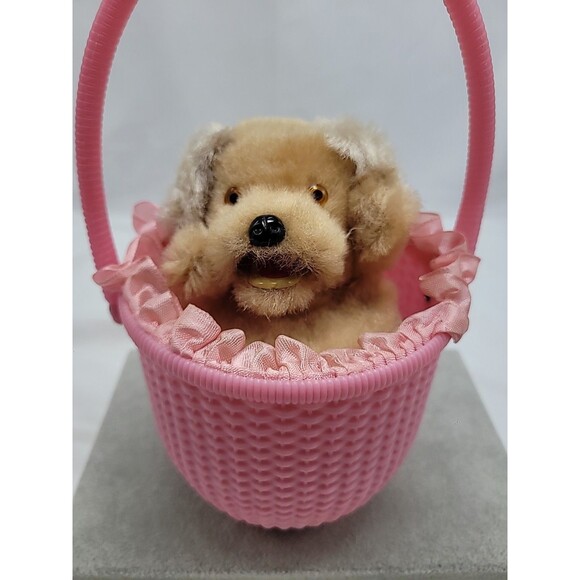 Vintage 1960s Pink "Little Dog In The Basket" Wind Up Mechanical Toy Japan Works - Picture 9 of 15